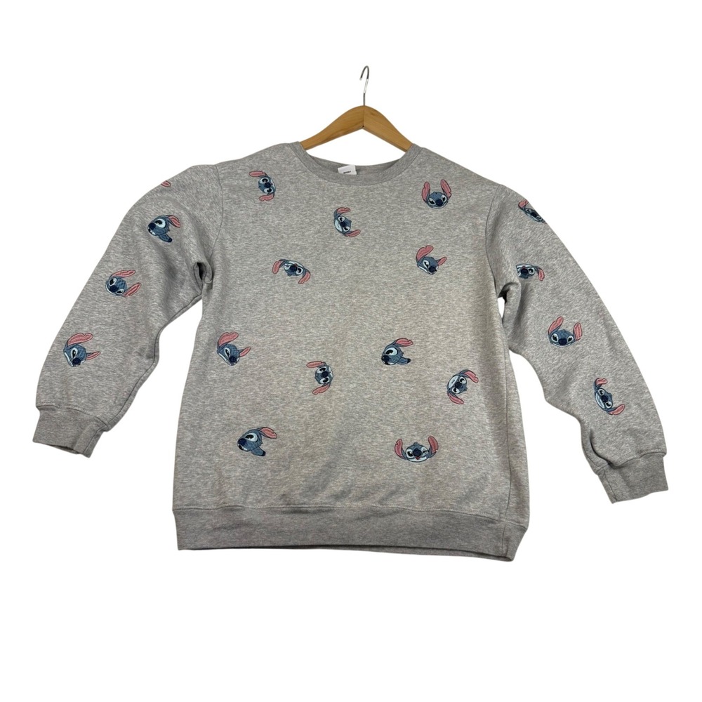 Disney Lilo & Stitch Embroidered Heather Gray Crewneck Sweatshirt Medium Freeze